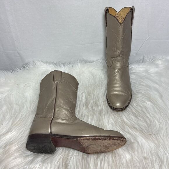 Justin Vintage Men's Matte Metallic Leather Cowboy Boots Sz 8C - Picture 1 of 6